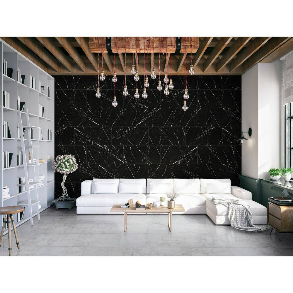 MSI Aashini Black 16 in. x 32 in. Polished Porcelain Floor and Wall Tile (14.20 sq. ft.Case) NHDAASBLA1632C