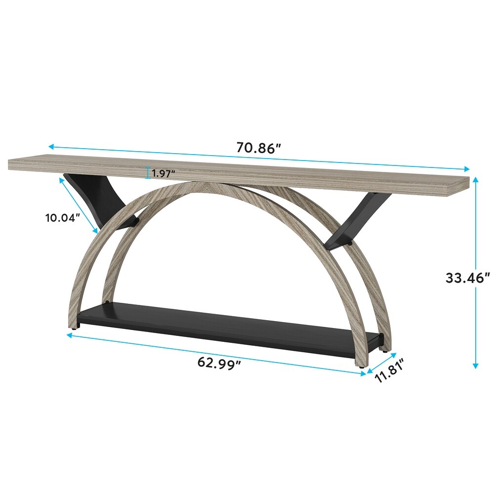 2 Tier Narrow Long Console Sofa Table with Semi Circular Frame for Entryway Gray Hallway Accent Tables