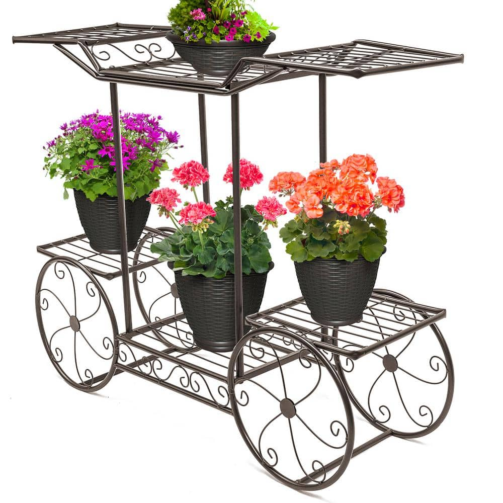 Sorbus 25 in. Tall Indoor/Outdoor Metal Plant Stand， Parisian Style Garden Cart (6-Tiered) FLR-ST1-BRN