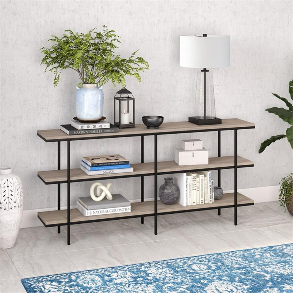 Maklaine Contemporary 64 quotSteel Console Table in Gray   Industrial   Console Tables   by Homesquare  Houzz