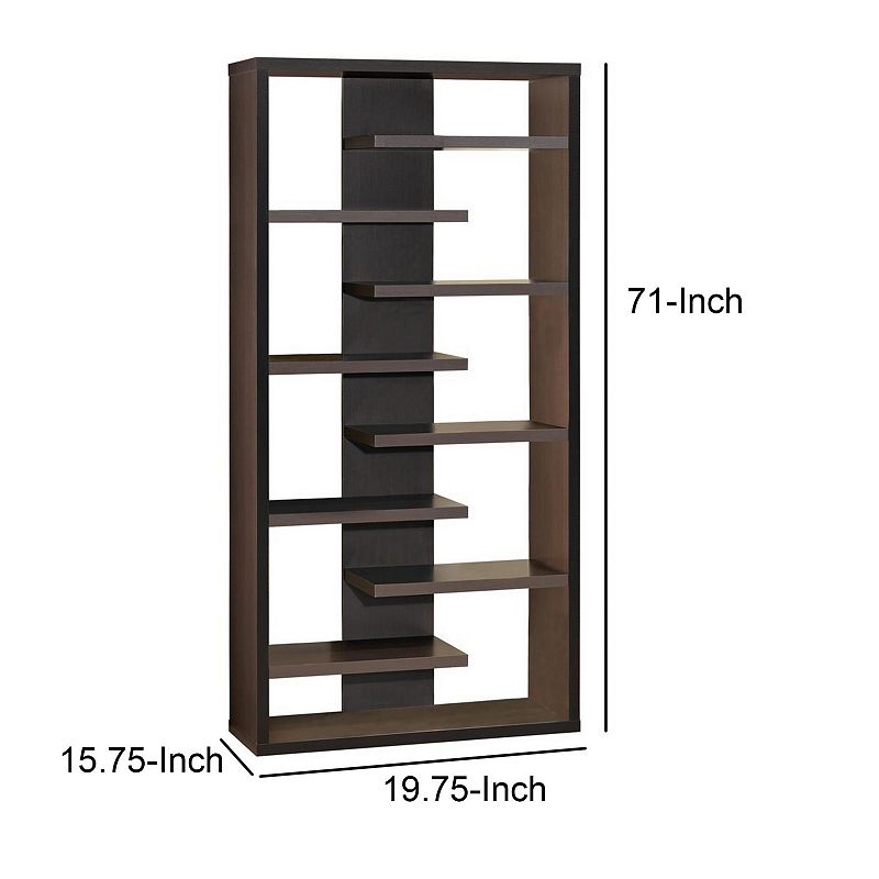 Expressive Wooden Bookcase with Center Back Panel， Brown