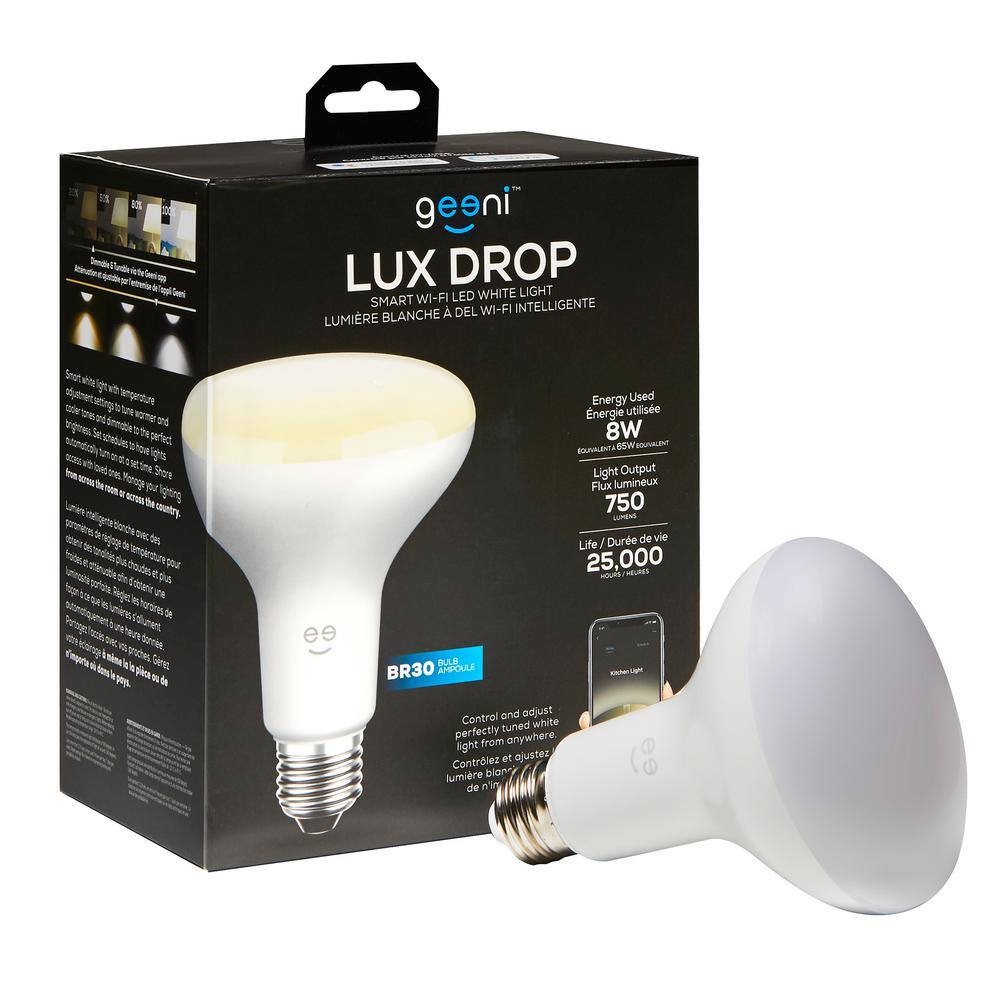 Geeni LUX DROP 65W Equivalent Warm White BR30 Smart Dimmable and Adjustable LED Light Bulb GN-BW905-999