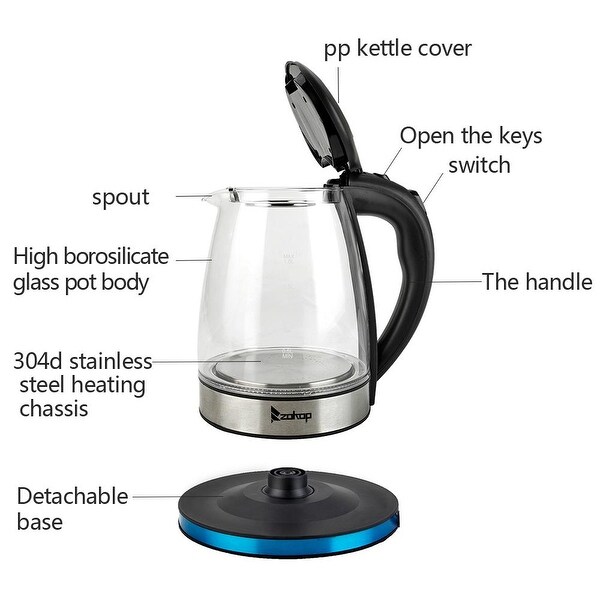 1500W 1.8L Electric Kettle Water Heater， Glass Tea， Coffee Pot， Auto Shut-Off