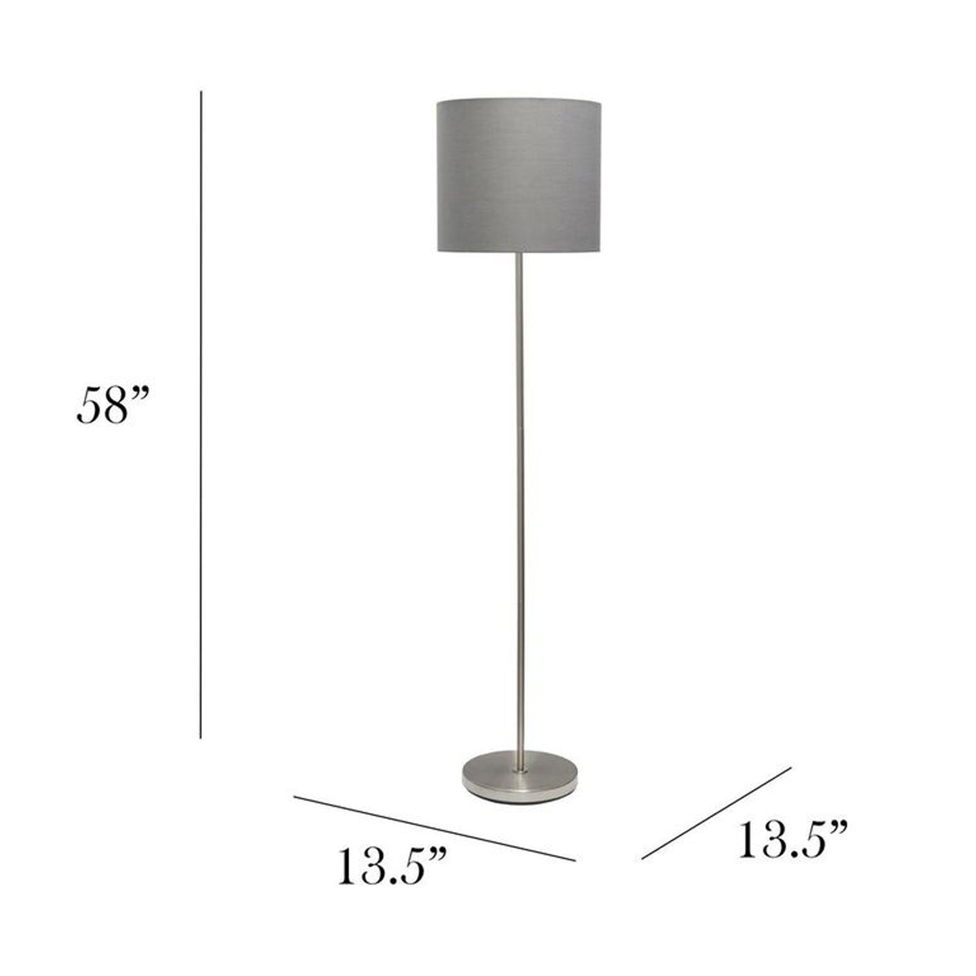 Simple Designs Brushed NIckel Drum Shade Floor Lamp, Gray