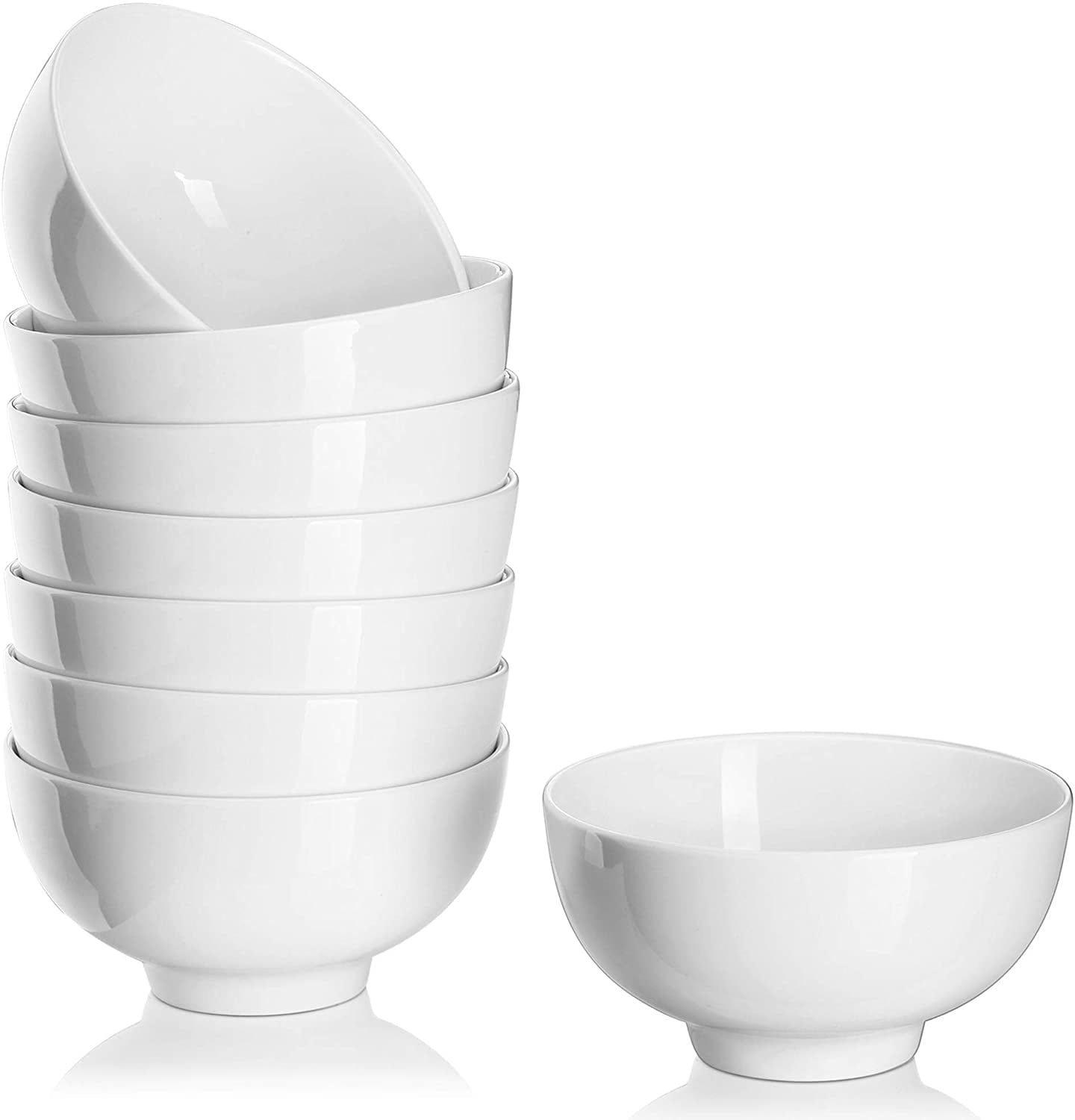 DOWAN 10 Ounce Small Bowl， Porcelain Dip Bowls， Portion Control， Sturdy and Stackable， Microwave Dishwasher Safe， Bowls for Side Dish， Ice Cream， Dessert， Rice， 4.5 Inch， Set of 8， White