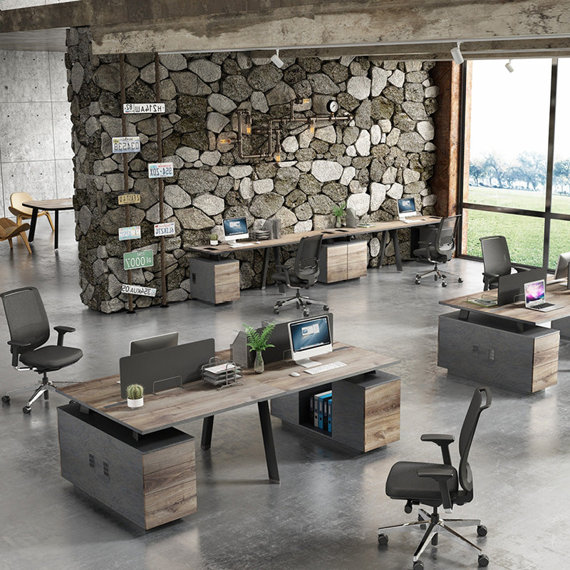 ARTO 4 people Back to Back Workstation 4 Cabinets 2.4M - Warm Oak & Black