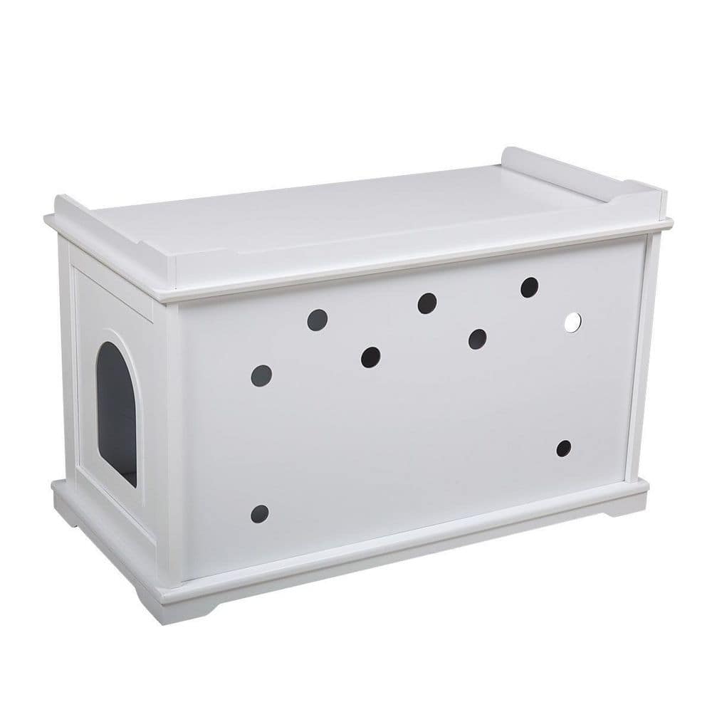 Cat Washroom Bench, Wood Litter Box Cover with Spacious Inner H-D0102HPN79U