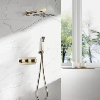 Satico 3 Handle 2-spray Shower Faucet with 10 in. Rain Shower Head 1.8GPM in Brushed Gold MBSS0020RB