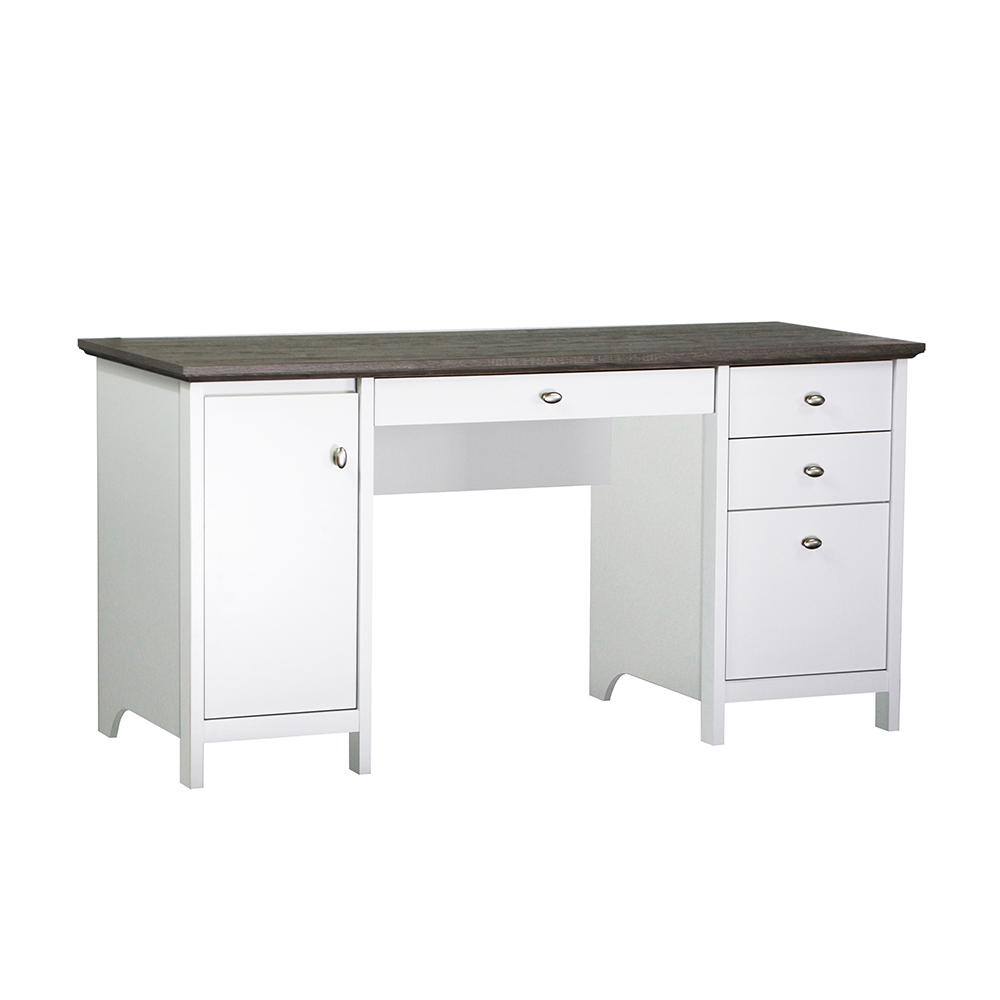 SAINT BIRCH Olivia 59.5 in. Gray Oak and White Wood 4-Drawer Writing Desk SBOV1125WDWG