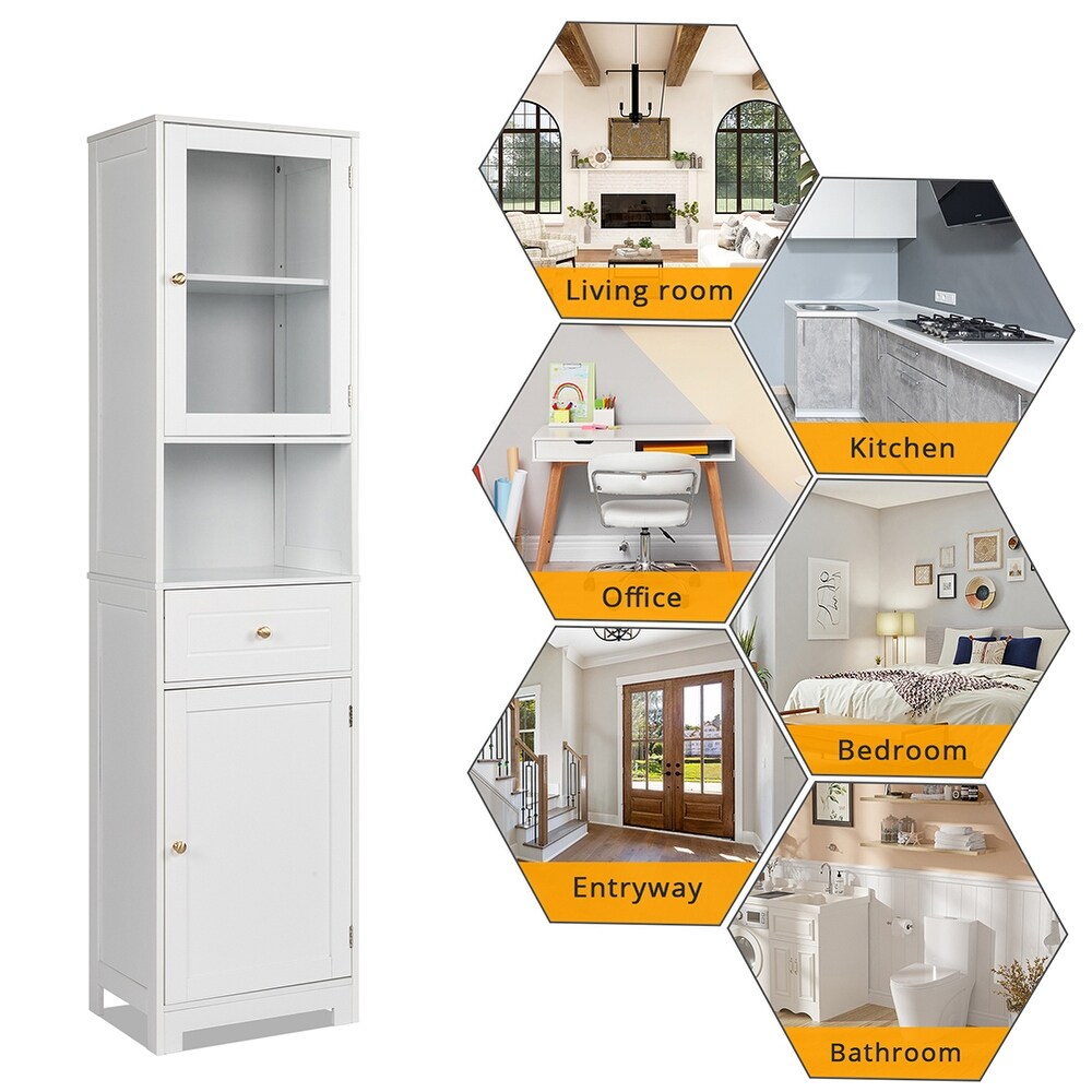 Multifunctional High Storage Cabinet with 2 Doors and 1 Drawer