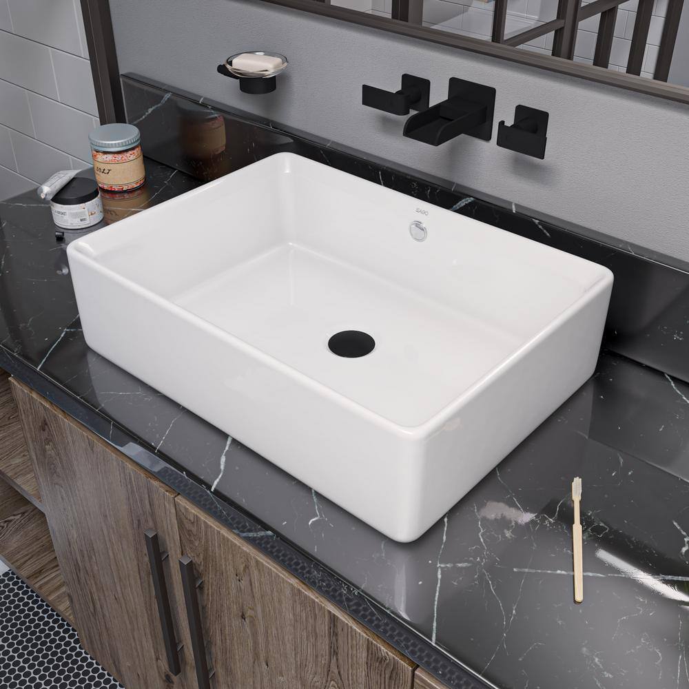 EAGO Rectangular Ceramic Vessel Sink in White with Overflow Cover BA131