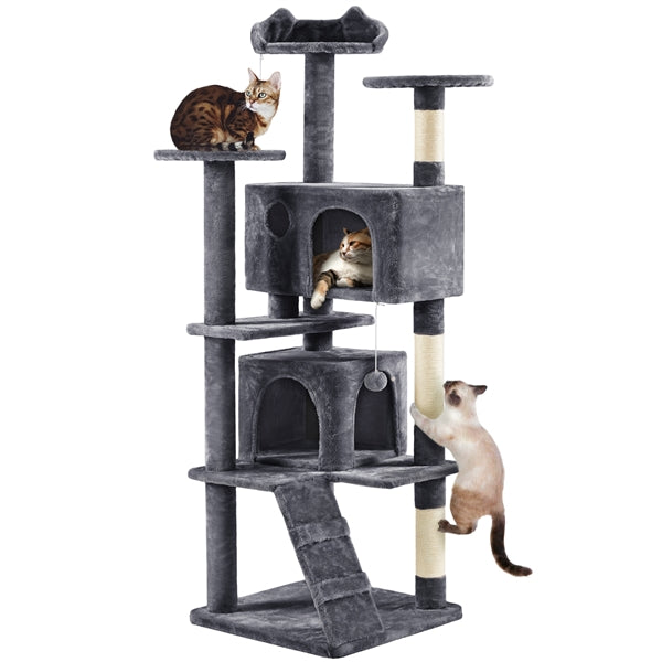 Topeakmart 70'' Multilevel Cat Tree Condo Cat Tower with 3 Scratching Posts， Dark Gray