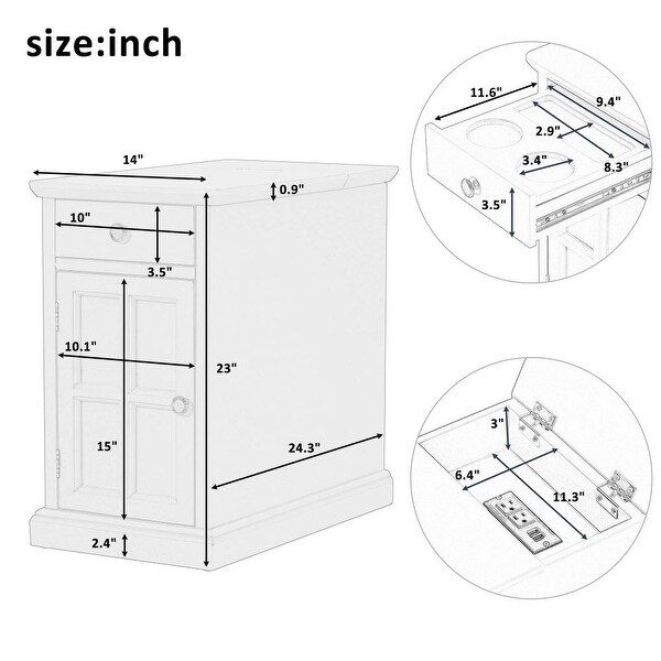 Espresso End Table with USB Ports and 1 Drawer with Cup Holders