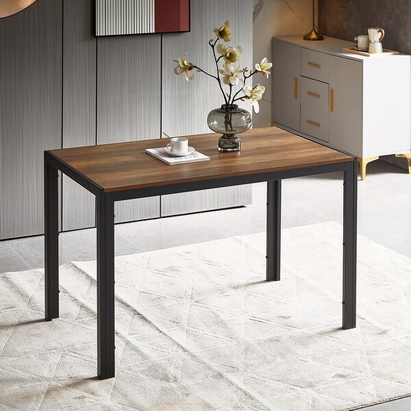 Wooden Top Black Metal Shelf Dining Table