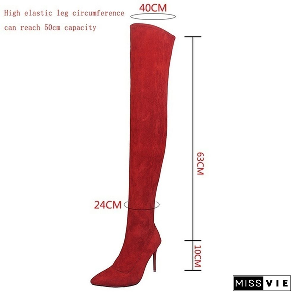 PLUS SIZE Women Stretch Slim Thigh High Boots Sexy Fashion Over the Knee Boots High Heels Woman Shoes