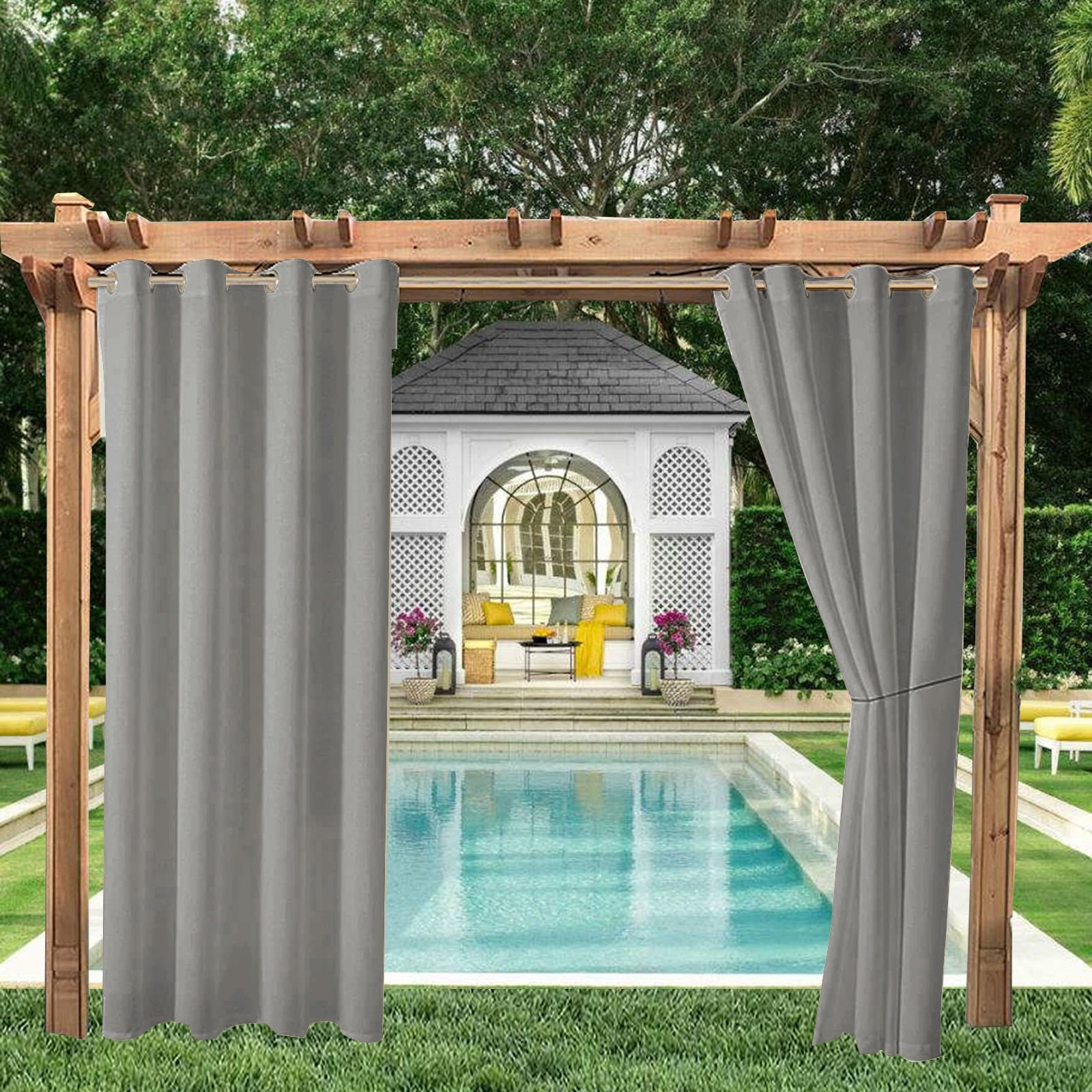 Topchances Outdoor Curtain for Patio Waterproof Extra Long , Rustproof Grommet Public Divider Blackout Thermal Insulated Outdoor Drape for Pergola/Porch, 1 Panel