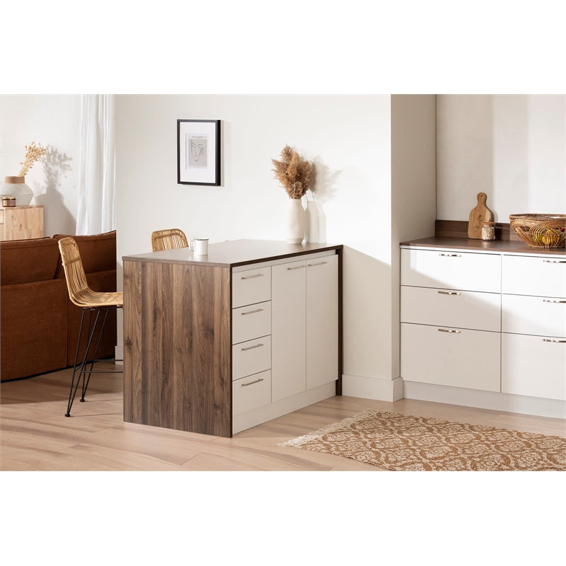 Myro Kitchen Island Natural Walnut and White