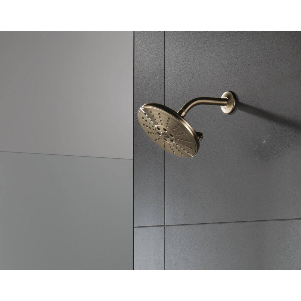 Delta 3-Spray Patterns 1.75 GPM 7.69 in. Wall Mount Fixed Shower Head with H2Okinetic in Lumicoat Champagne Bronze 52688-CZ-PR