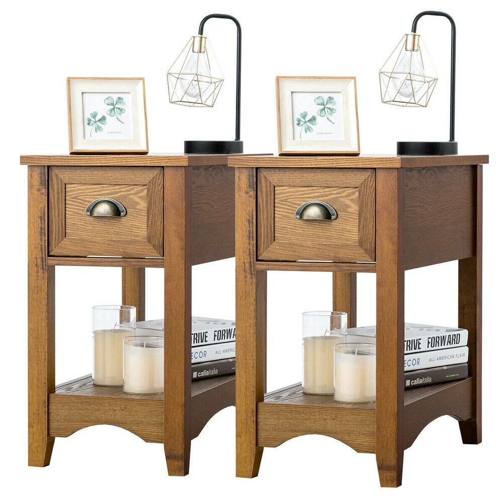 Gymax Set of 2 Contemporary Side End Table Compact Table w/ Drawer   13'' X 22'' X 23'' (L X W X H)