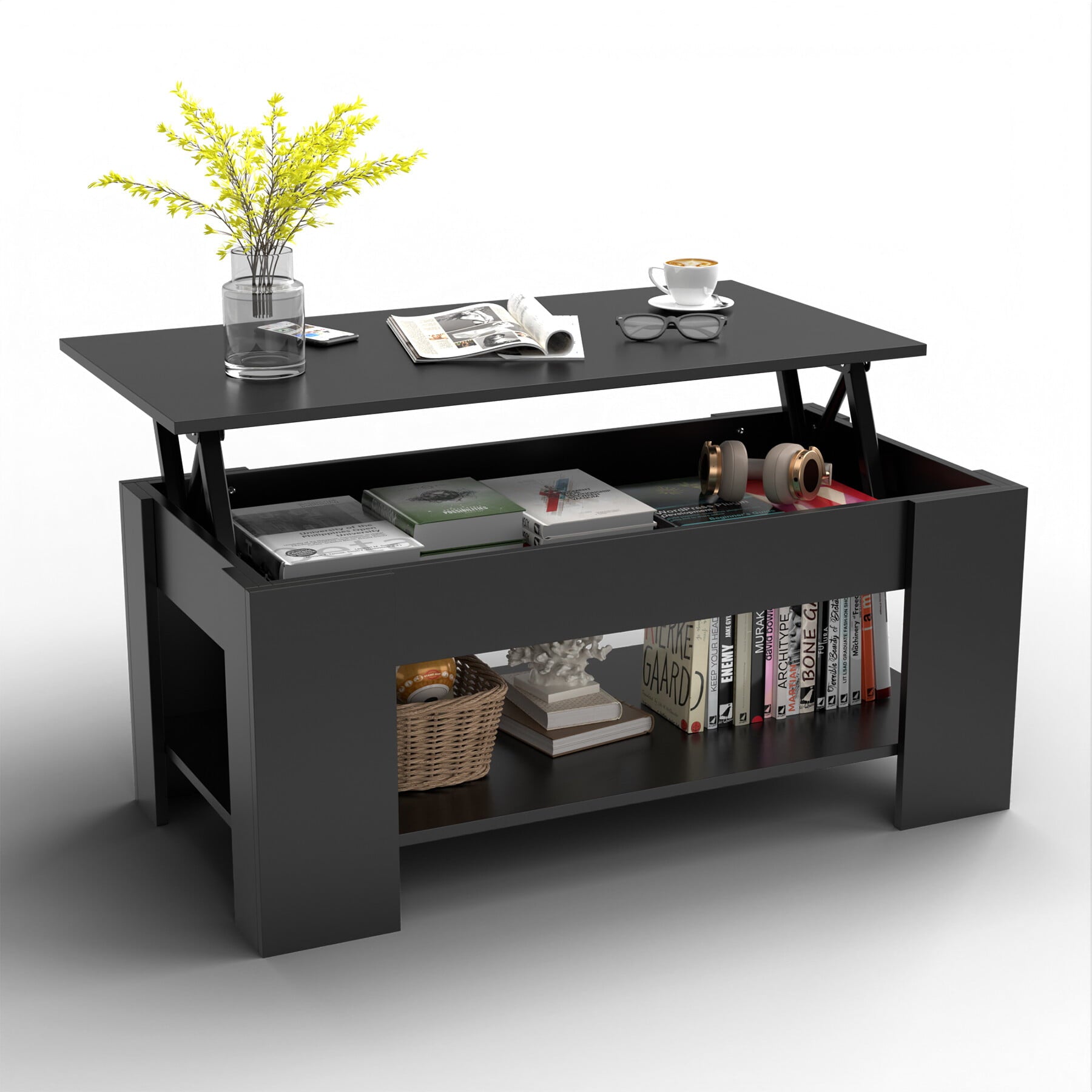 HomGarden Lift Top Coffee Table Cocktail Table W/Hidden Compartment, Black