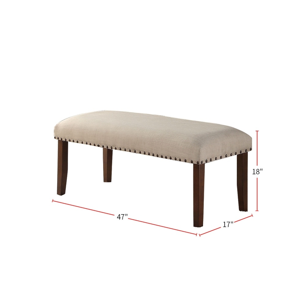 Upholstered Cream Cushion Dining Bench  Cherry Brown