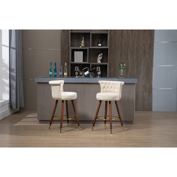 Modern Swivel Bar Stools Set of 2， Upholstered Counter Height Barstool Bar Chairs with Backrest and Footrest