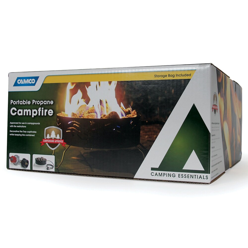 Camco Portable Campfire Outdoor Propane Heater Fire Pit with Lava Rocks  Black   10