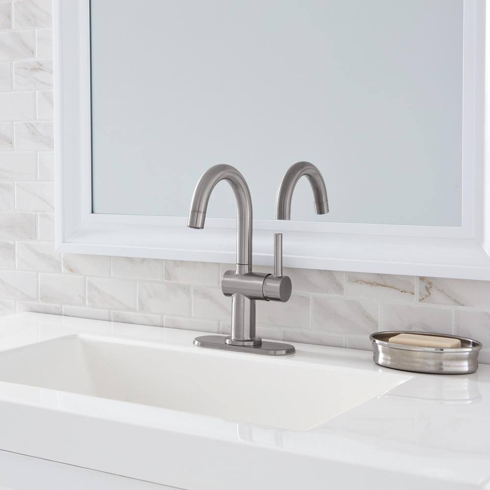 Glacier Bay Dorind Single Hole Single-Handle Deck Mount High-Arc Bathroom Faucet in Brushed Nickel HD67108W-6004