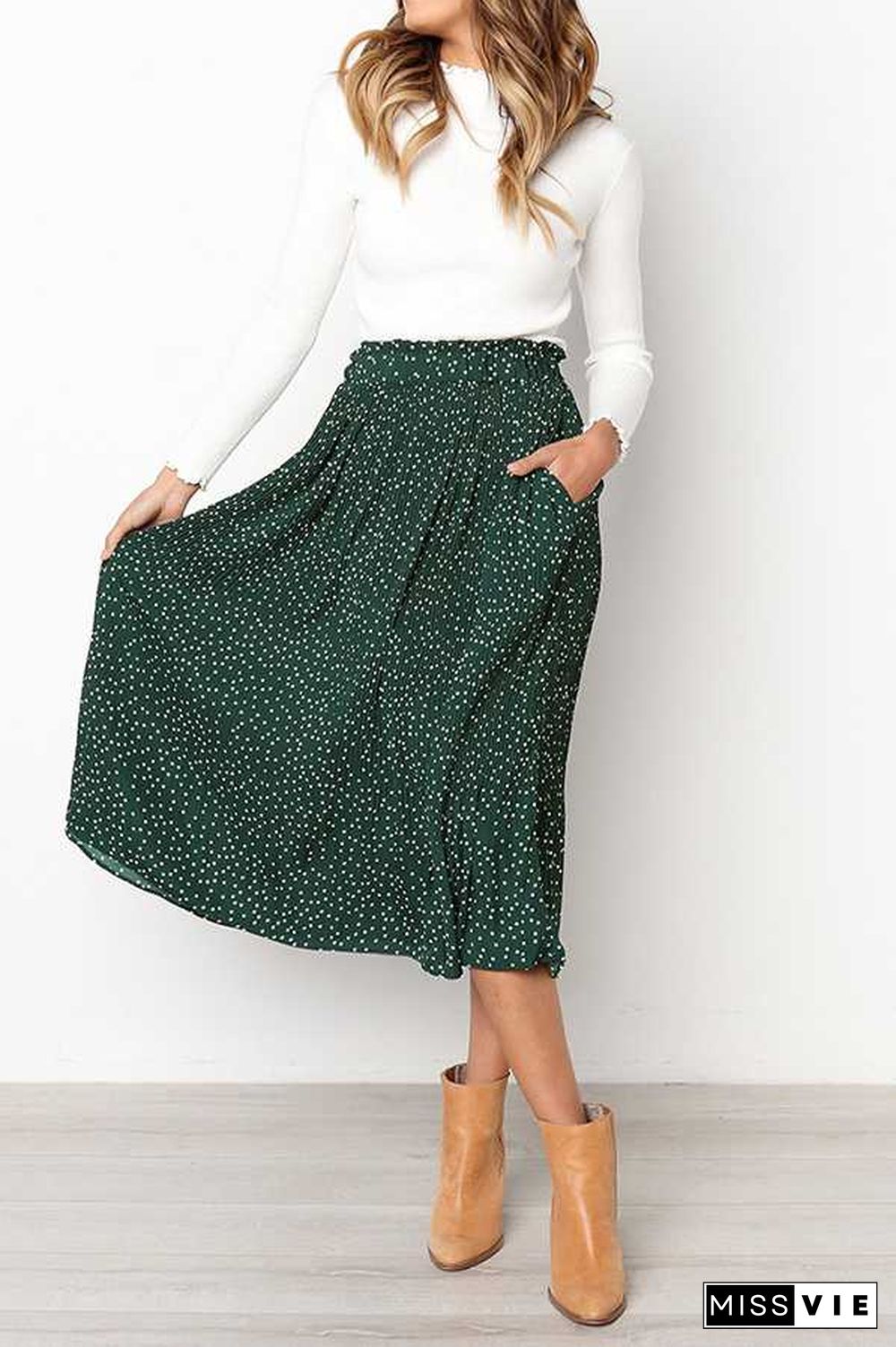 90s Fashion Retro Elastic Waist Paisley Ruffle Midi Skirt