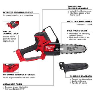 MW M18 FUEL 14 in. Top Handle 18-Volt Lithium-Ion Brushless Cordless Chainsaw 8.0 Ah Kit w8 in. HATCHET Pruing Saw 2826-21T-3004-20