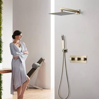 Satico 3 Handle 2-spray Shower Faucet with 10 in. Rain Shower Head 1.8GPM in Brushed Gold MBSS0020RB