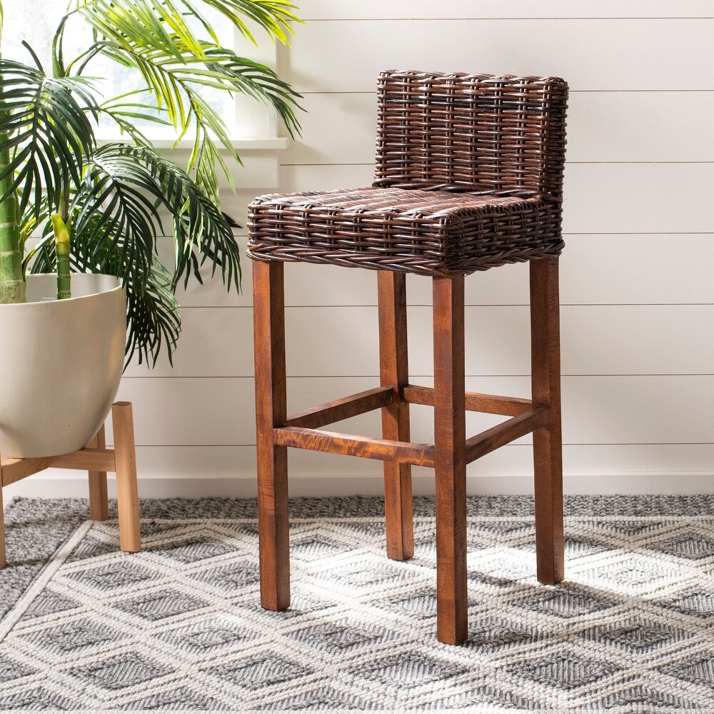 SAFAVIEH 30  Inch St. Thomas Indoor Wicker Brown Bar Stool   17.7\