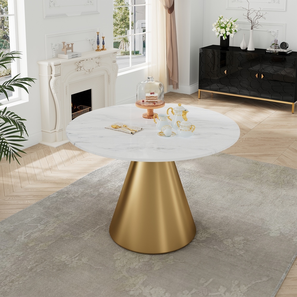 Clihome Round Marble Top Metal Dining Table