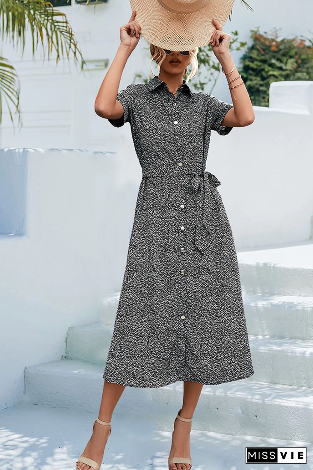 Turndown Collar Button Shirt Split Dress