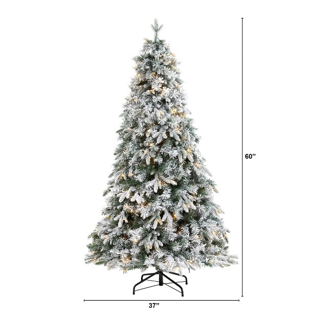 5ft Nearly Natural Pre-lit Led Flocked Vermont Mixed Pine Artificial Christmas Tree Clear Lights