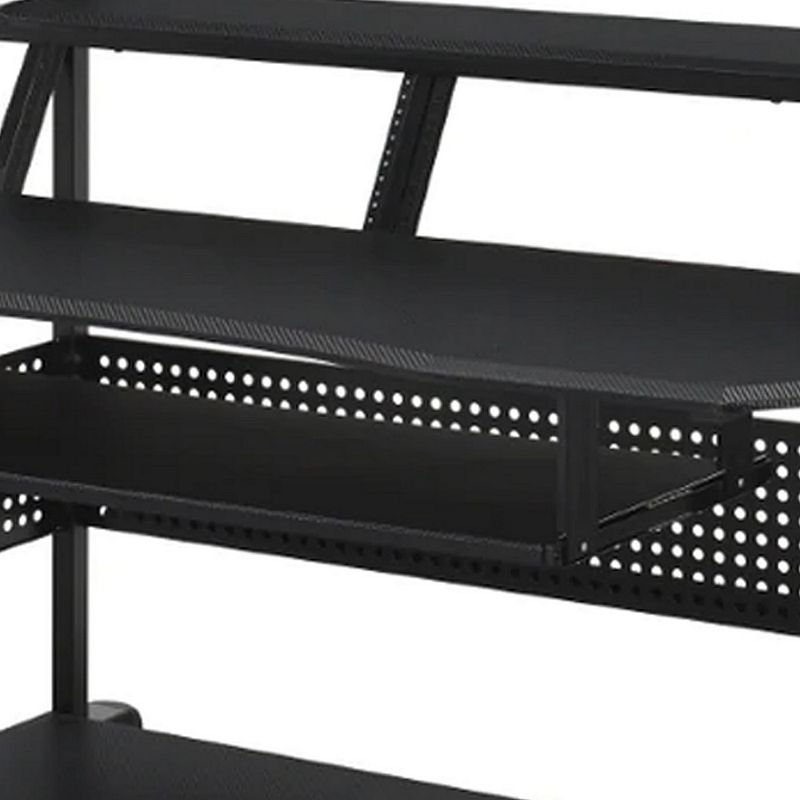 Gia 67 Inch Music Desk Studio Workstation， Keyboard Tray， Shelves， Black