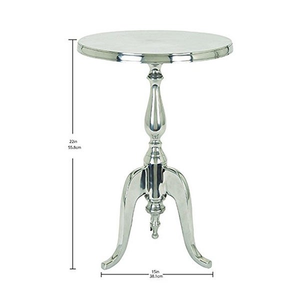 Aluminum Accent Table with Pedestal Base， Silver