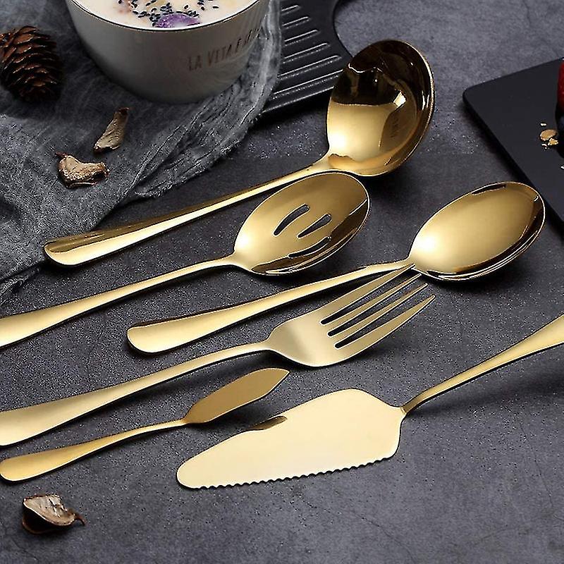 6-piece Serving Flatware Silverware Set， Serving Utensil Set，include Cake Server， Slotted Serving S