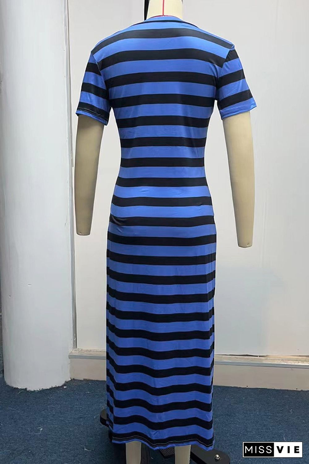 V Neck Split Stripes Dress