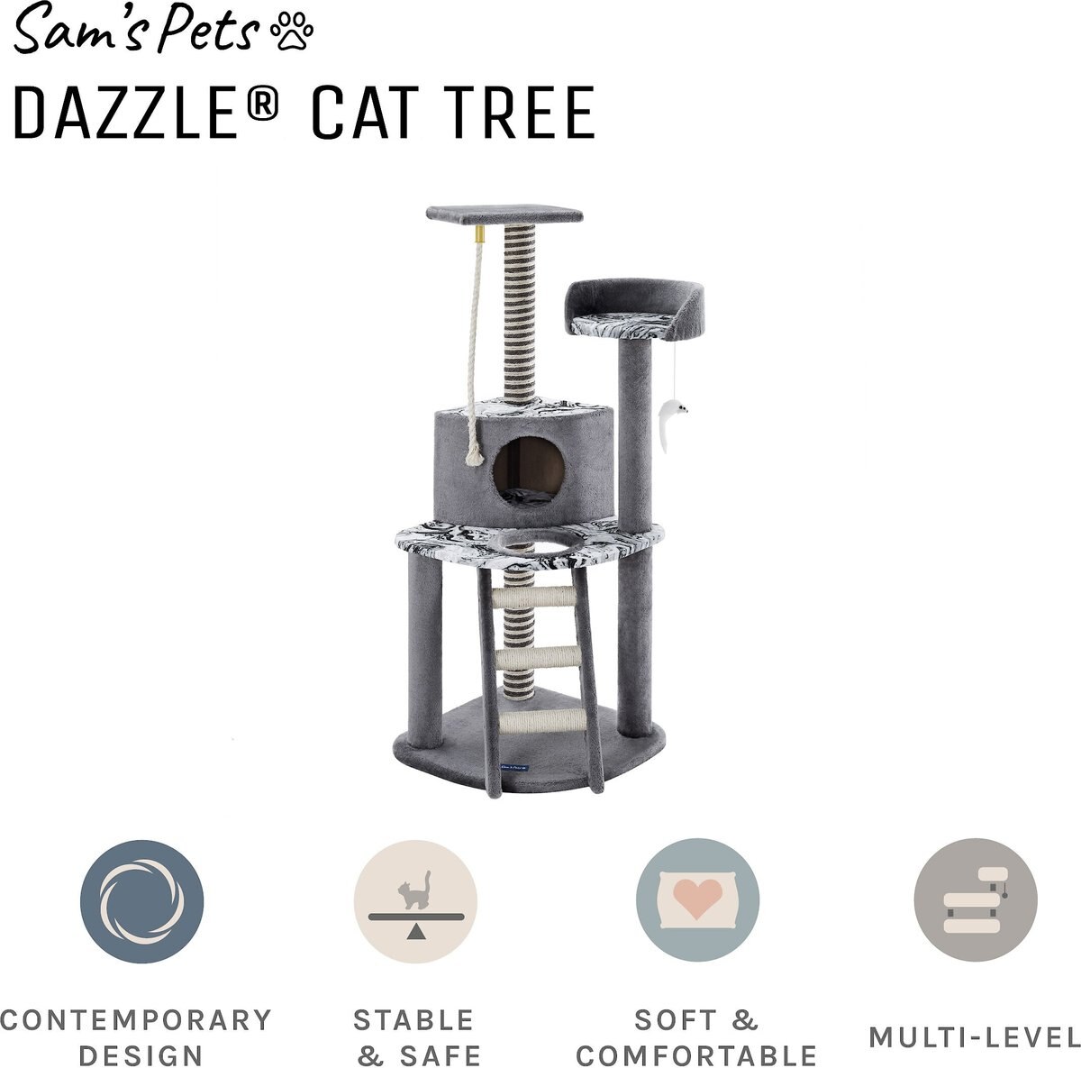 Sam's Pets Dazzle 47-in Cat Scratching Tree， Gray