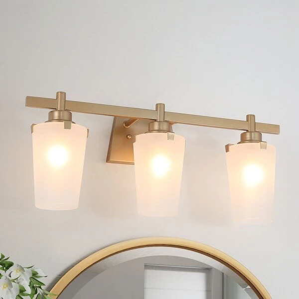 Mid-century Modern Glam 3-light Gold Dimmable Bathroom Vanity Light with Frosted Glass Shade - L22