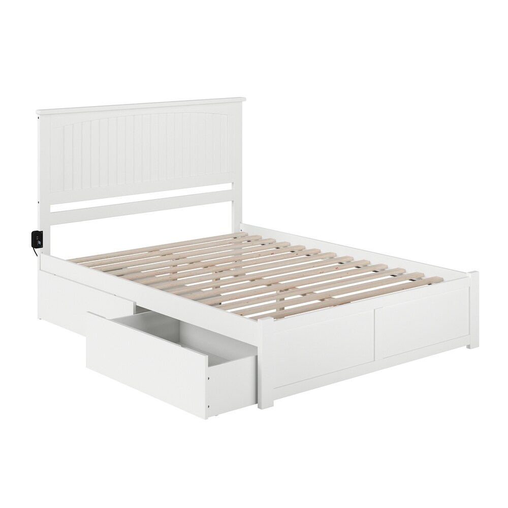 Nantucket King Platform Bed with Footboard and 2 Bed Drawers in White