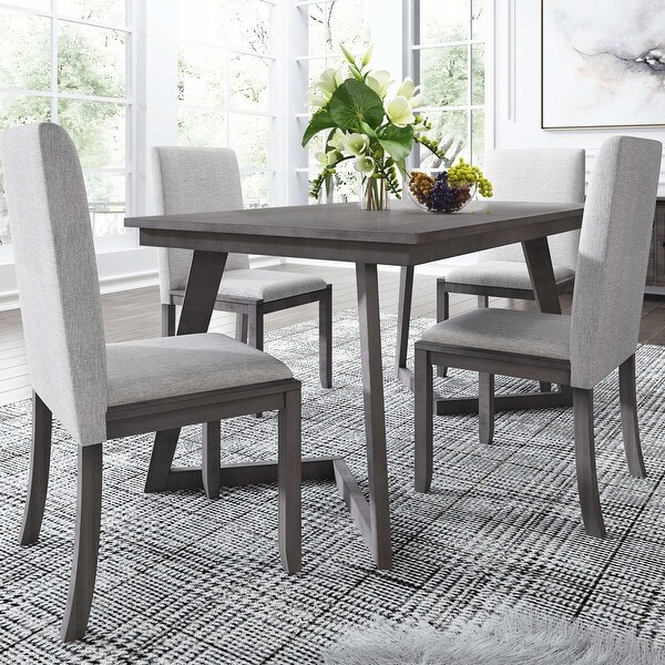 Wooden 5-Piece Dining Set: Rectangular Table with 4 Linen Fabric Chairs