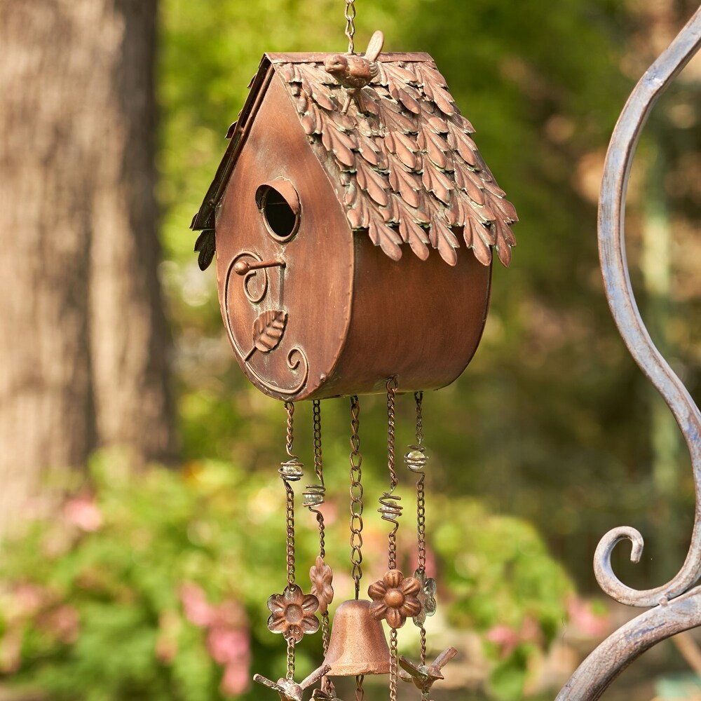 Antique Copper Hanging Birdhouse Wind Chime \