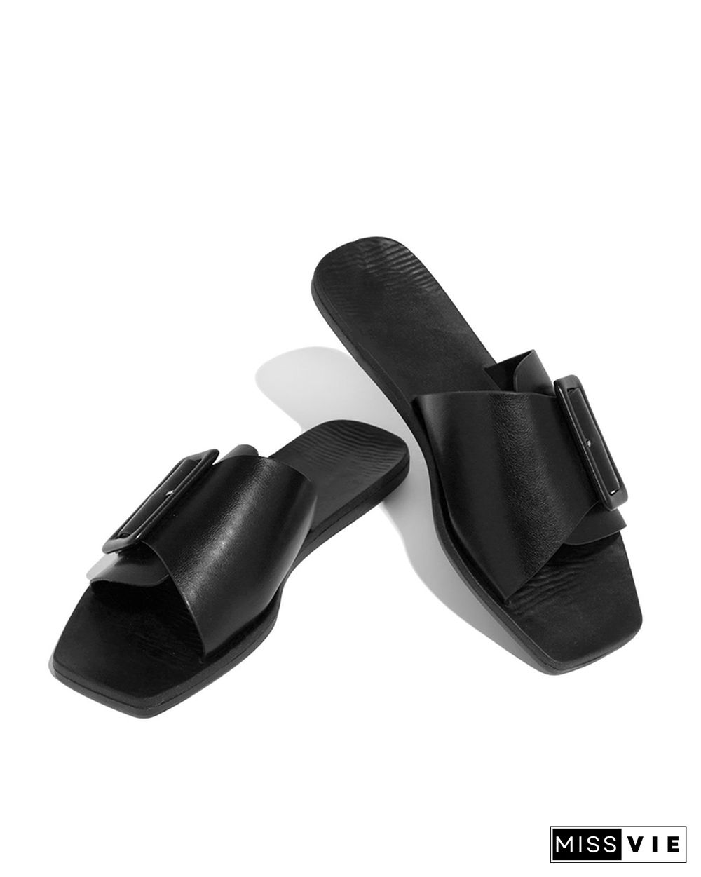 Solid One Buckle Upper Flat Sandals