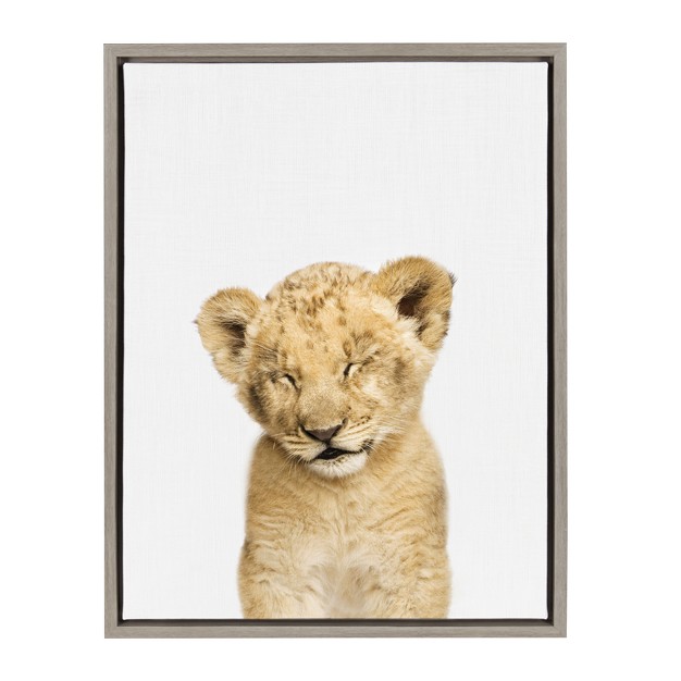 X 24 quot Sylvie Sleepy Lion Framed Canvas By Amy Peterson Gray Kate And Laurel