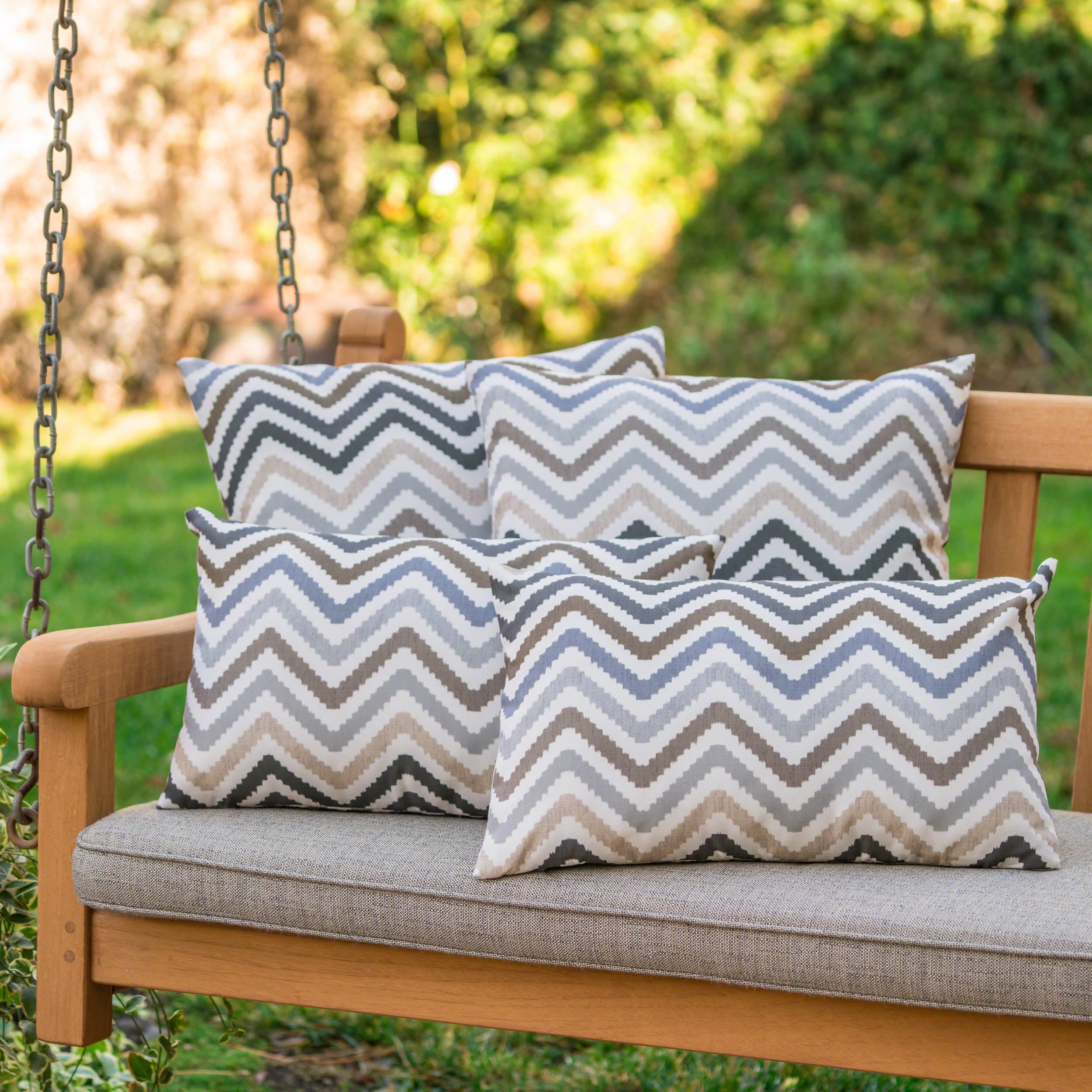 Kimpton Outdoor Zig Zag Striped Water Resistant Tasseled Square and Rectangular Throw Pillows (Set of 4)