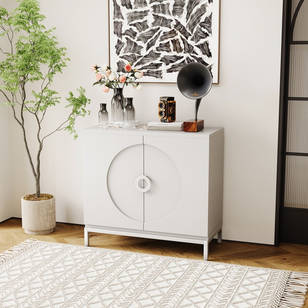 Accent Cabinet with Solid Wood Veneer and Metal Leg Frame