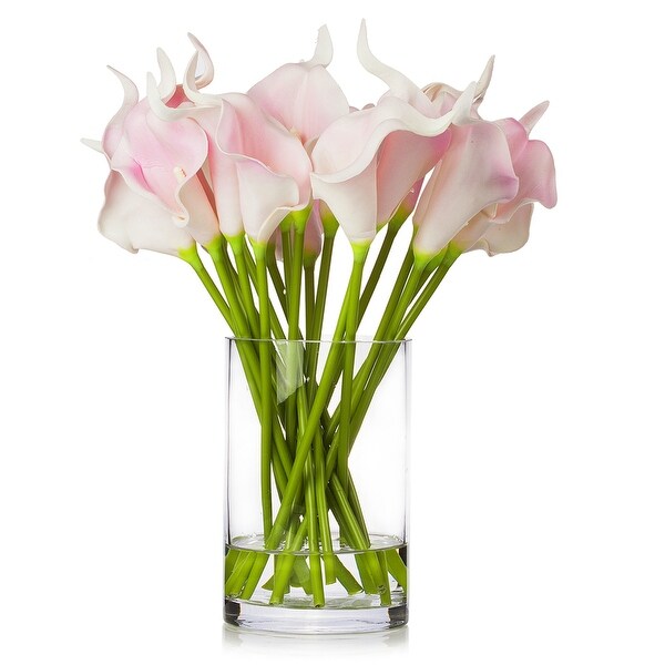 Enova Home 20 Pieces Real Touch Faux Calla Lily Artificial Flowers in Vase with Faux Water for Dining Table Decor，Wedding Event