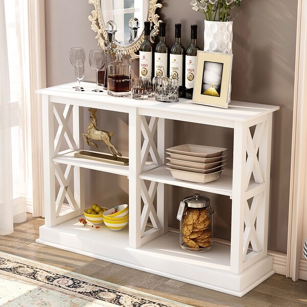 Console Table with 3-Tier Open Storage Spaces and 